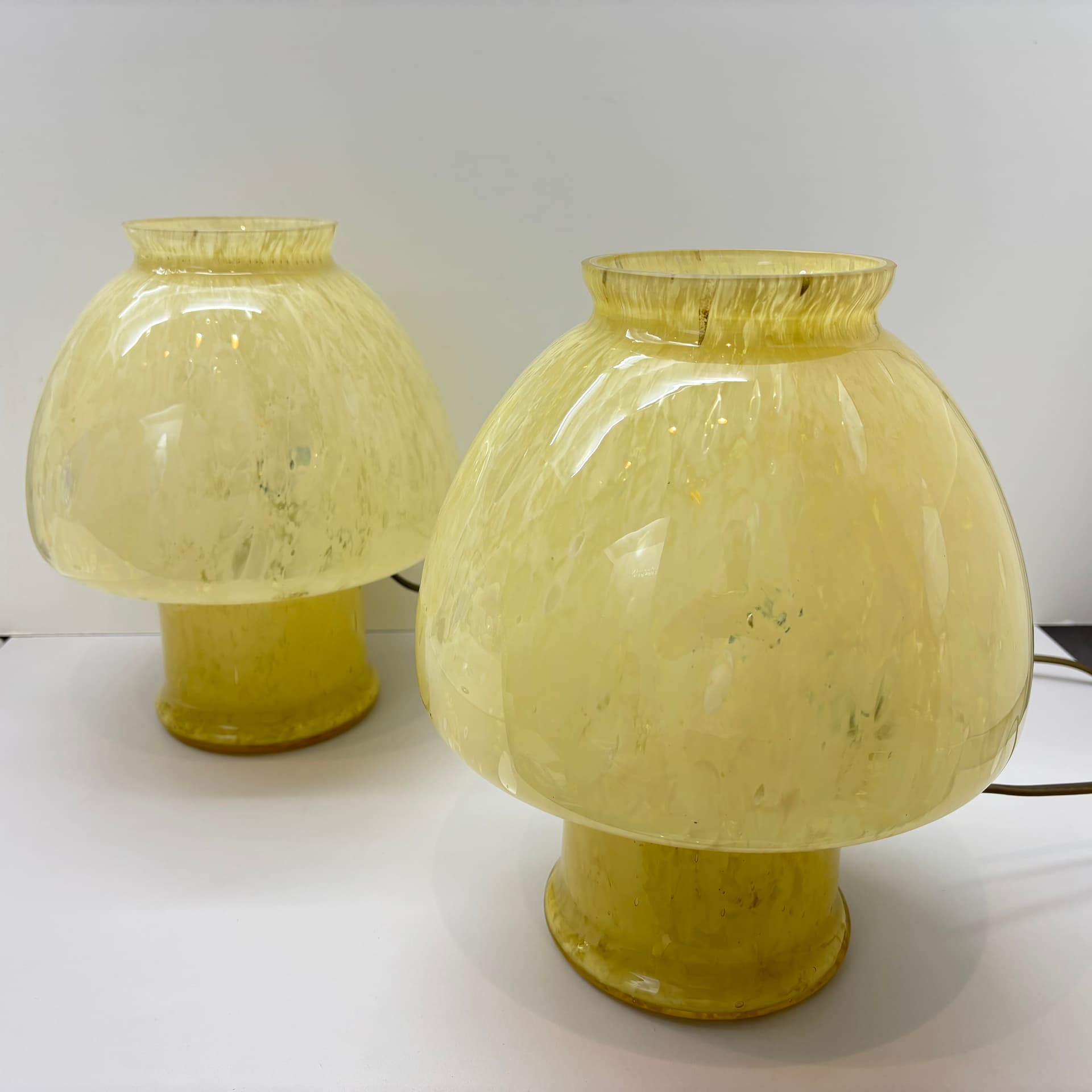 Para lamp nocnych Mushroom, szkło Murano żółty, Włochy, lata 70. - 129819