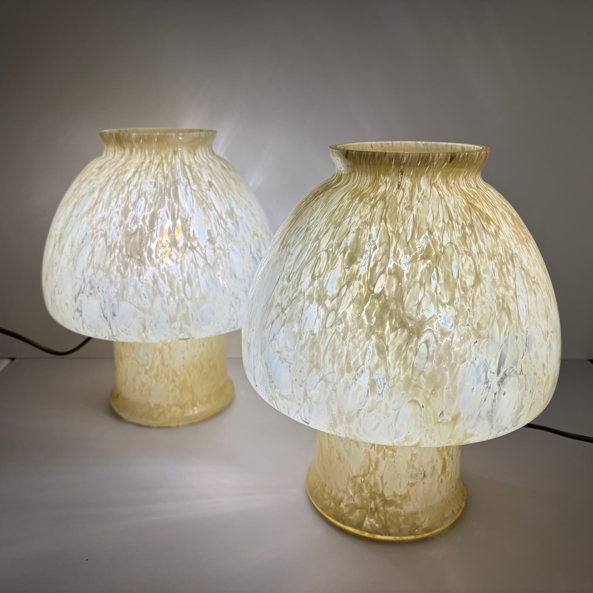 Para lamp nocnych Mushroom, szkło Murano żółty, Włochy, lata 70. - 129811
