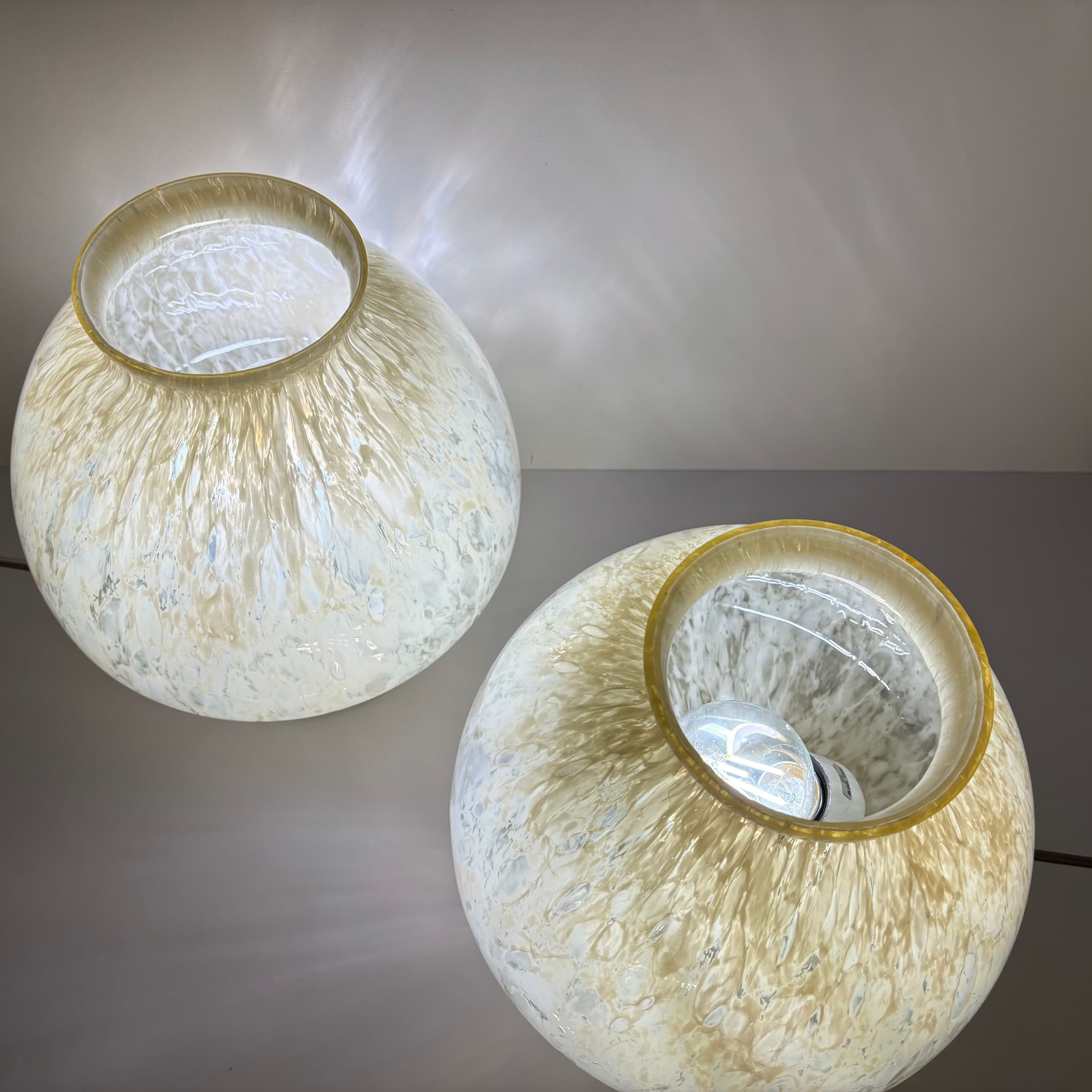 Para lamp nocnych Mushroom, szkło Murano żółty, Włochy, lata 70. - 129817
