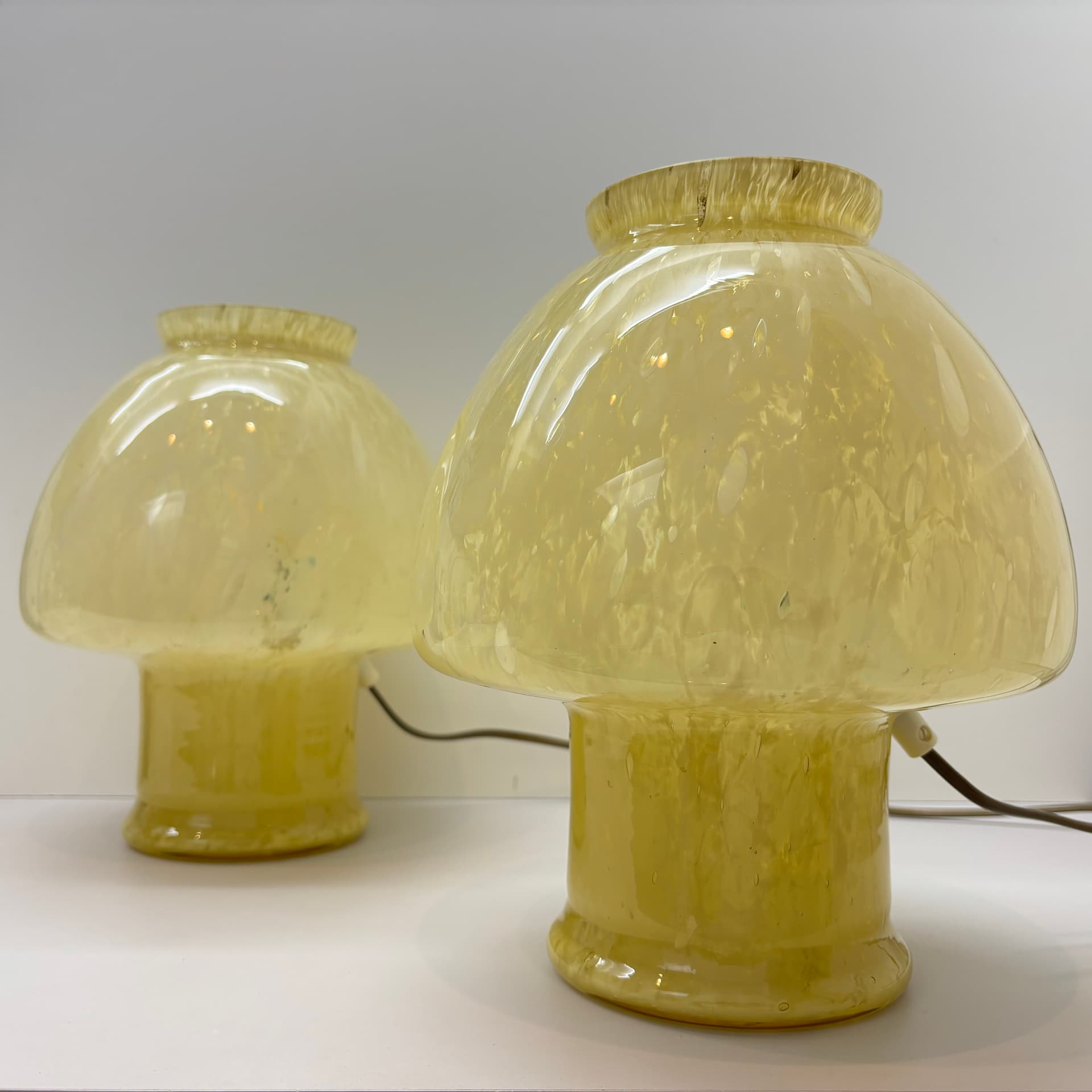 Para lamp nocnych Mushroom, szkło Murano żółty, Włochy, lata 70. - 129816