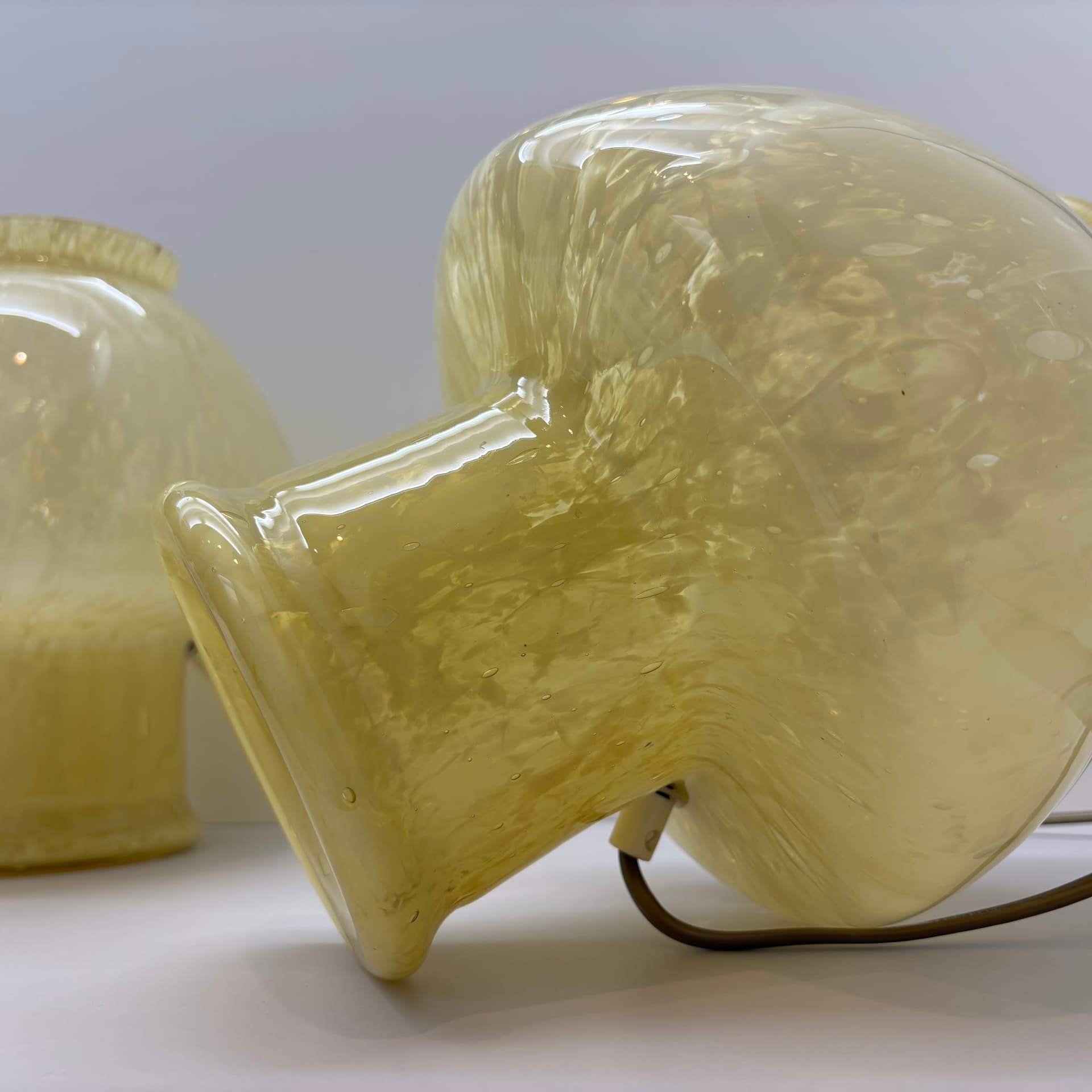 Para lamp nocnych Mushroom, szkło Murano żółty, Włochy, lata 70. - 129808