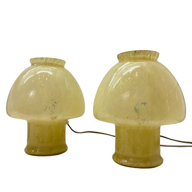 Para lamp nocnych Mushroom, szkło Murano żółty, Włochy, lata 70. - WYMIARY