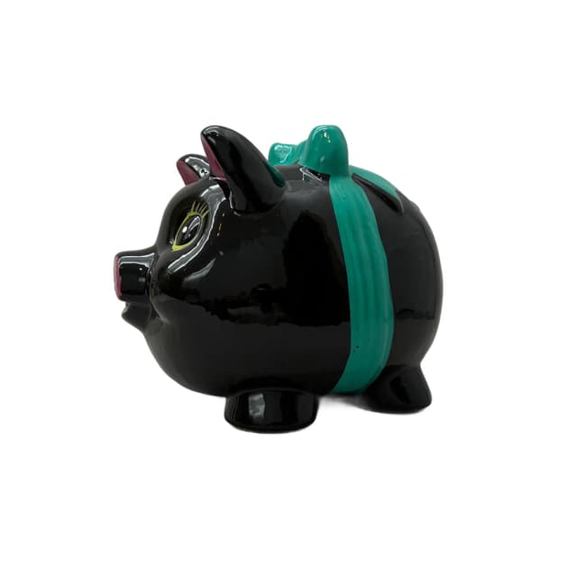 Piggy Bank Black Piggie, multicolor porcelain, Germany, 1980s. - DIMENSION