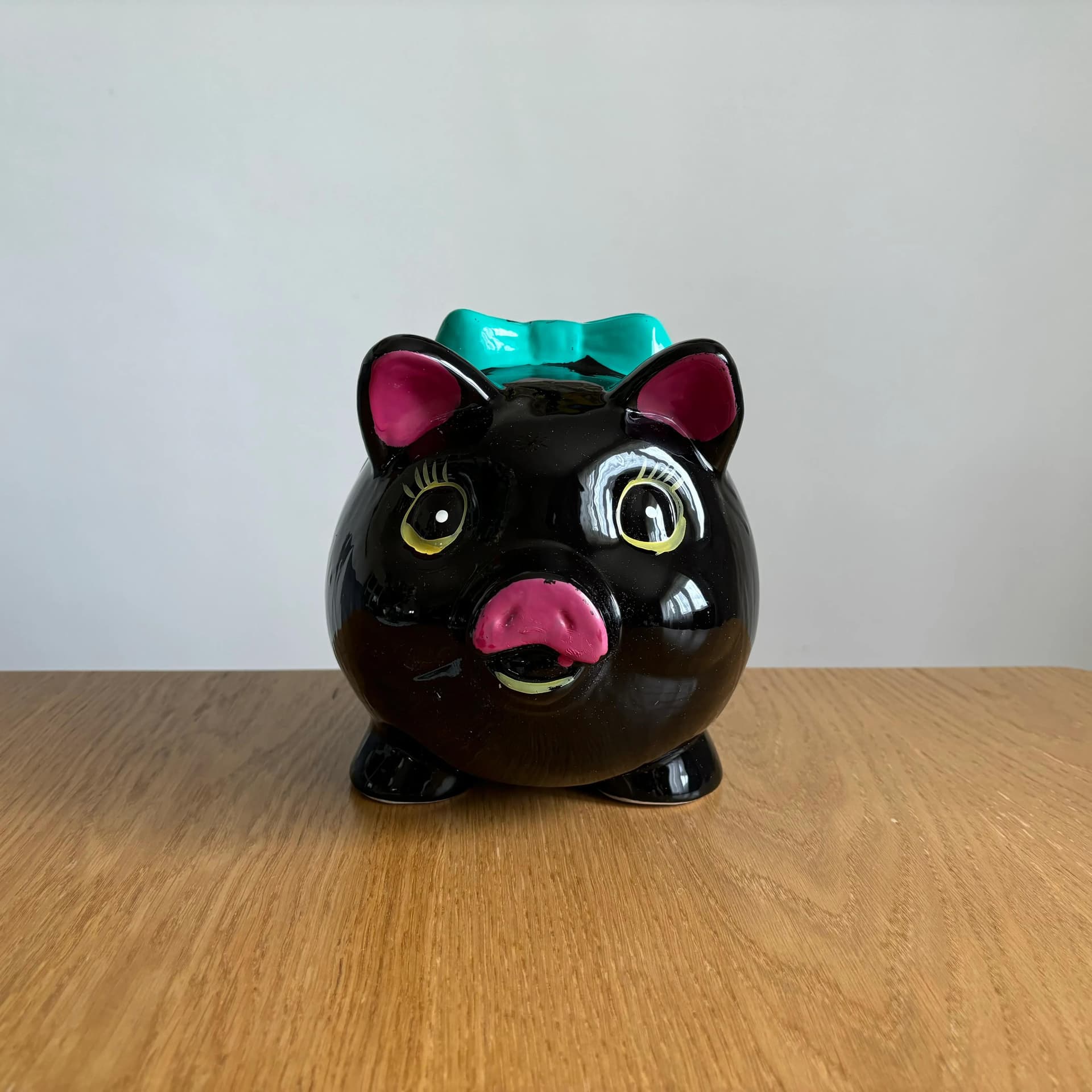 Piggy Bank Black Piggie, multicolor porcelain, Germany, 1980s. - 8814