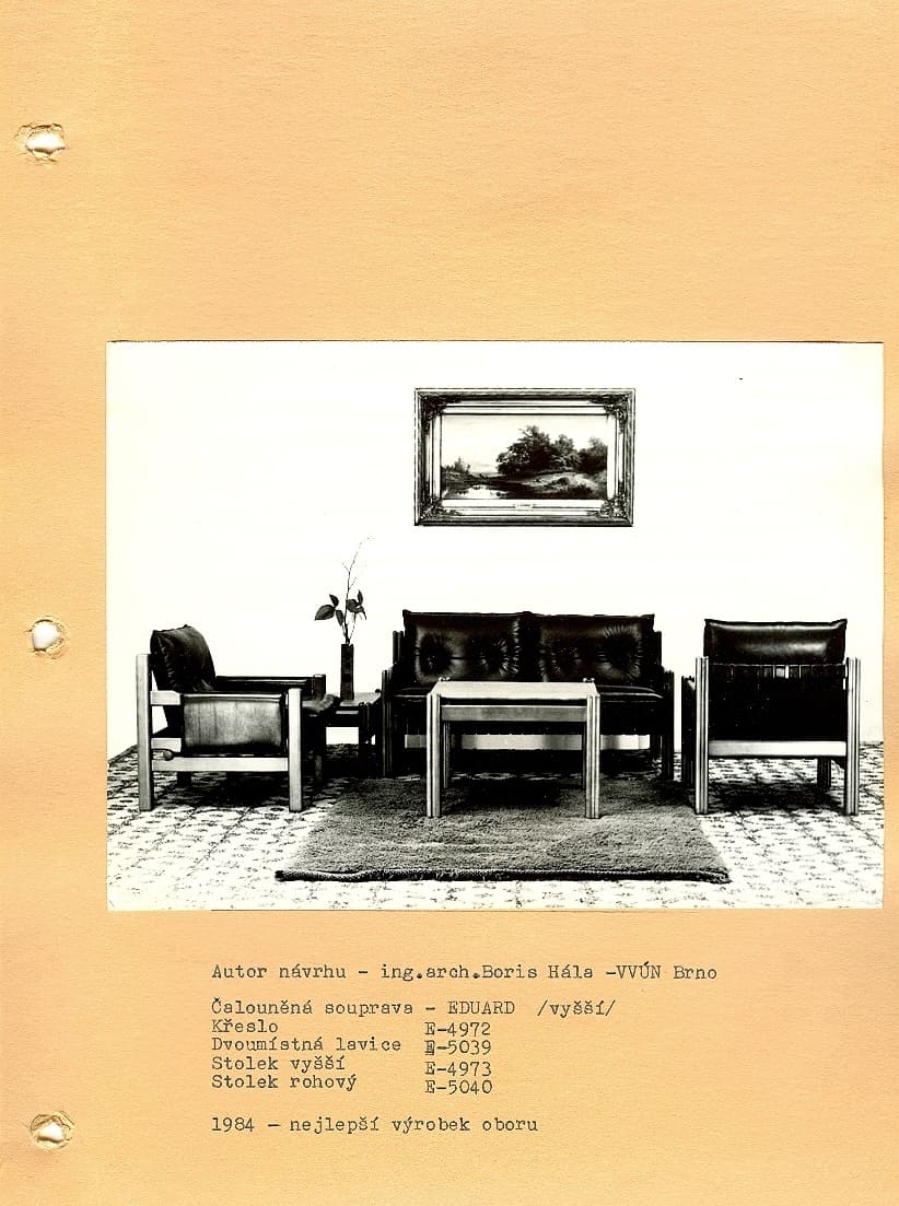 Sofa dwuosobowa Eduard, orzech ciemny, skóra ciemnobrązowa, proj. B. Hála, TON, Czechy, lata 80. - 130034