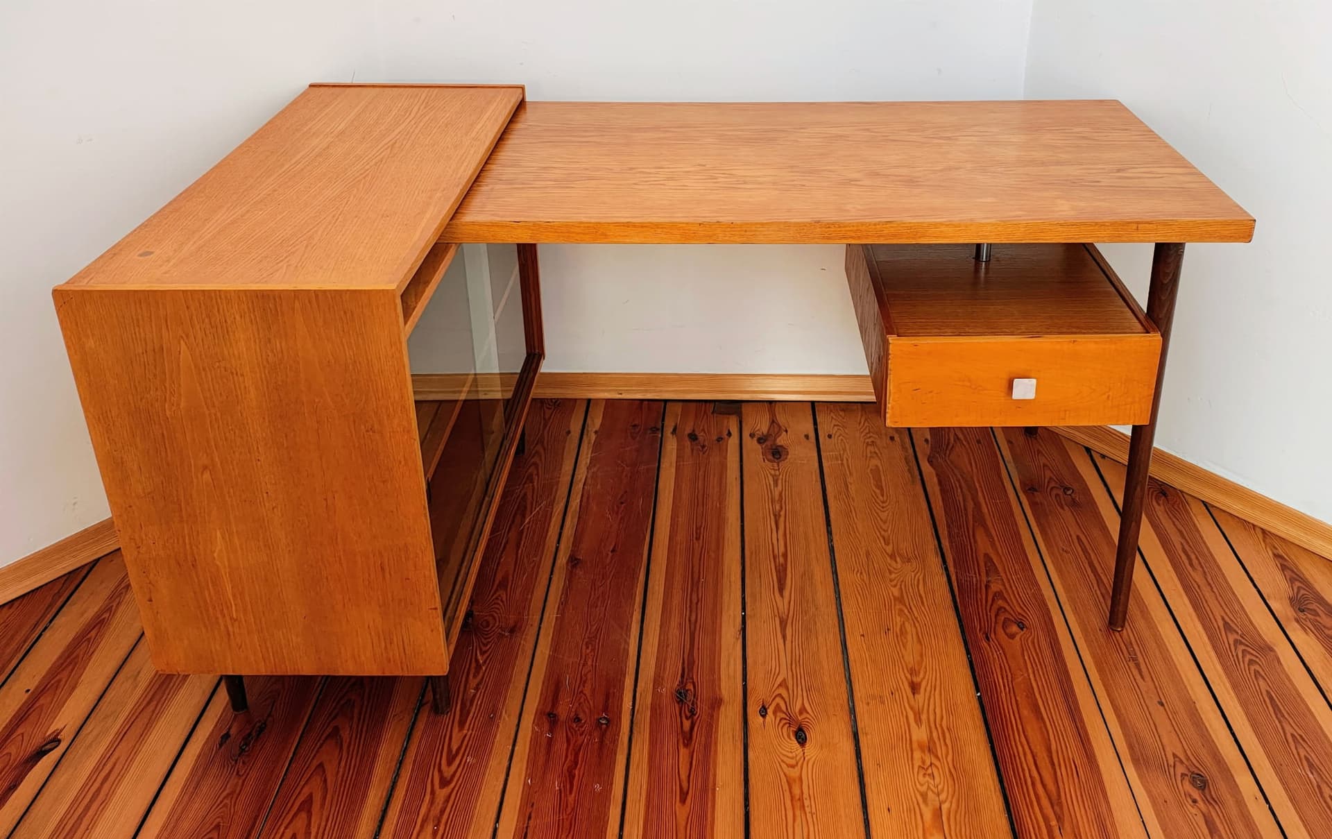 Desk, brown wood, by B. Landsman, UP Závody, Czechoslovakia, 1960s. - 130454