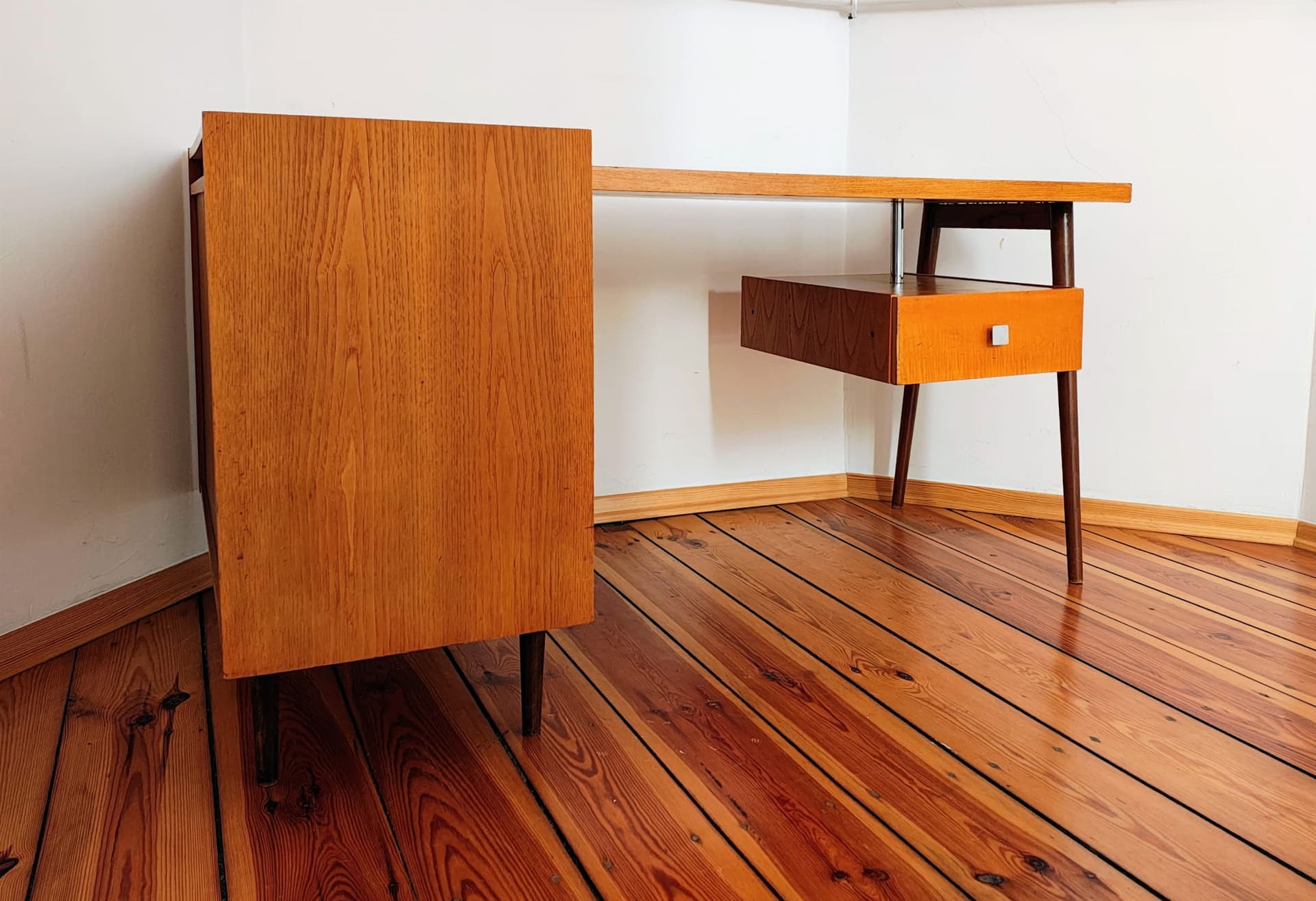 Desk, brown wood, by B. Landsman, UP Závody, Czechoslovakia, 1960s. - 130452
