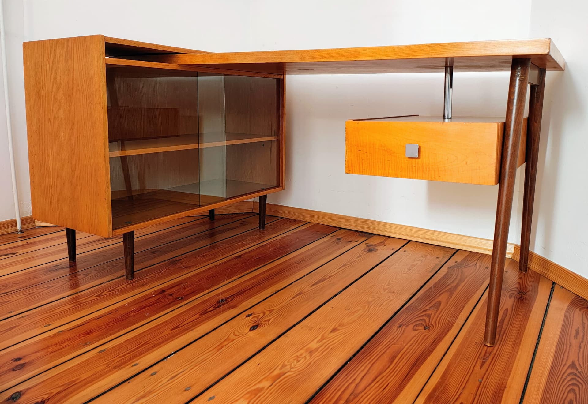 Desk, brown wood, by B. Landsman, UP Závody, Czechoslovakia, 1960s. - 130455