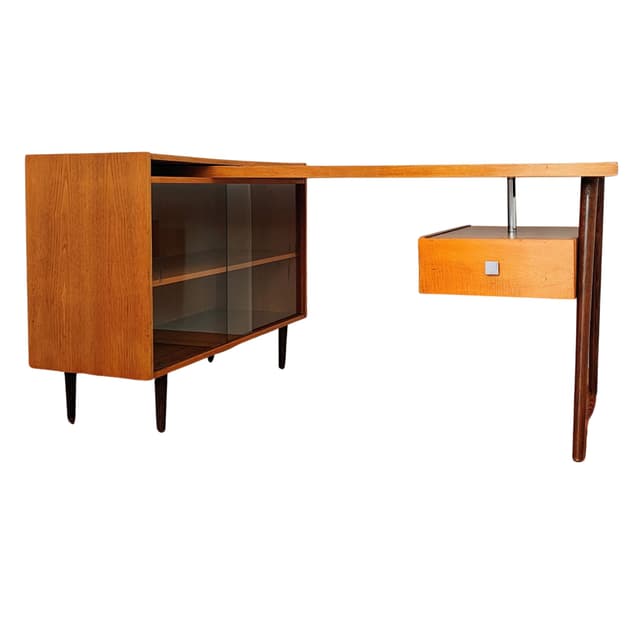 Desk, brown wood, by B. Landsman, UP Závody, Czechoslovakia, 1960s. - DIMENSION