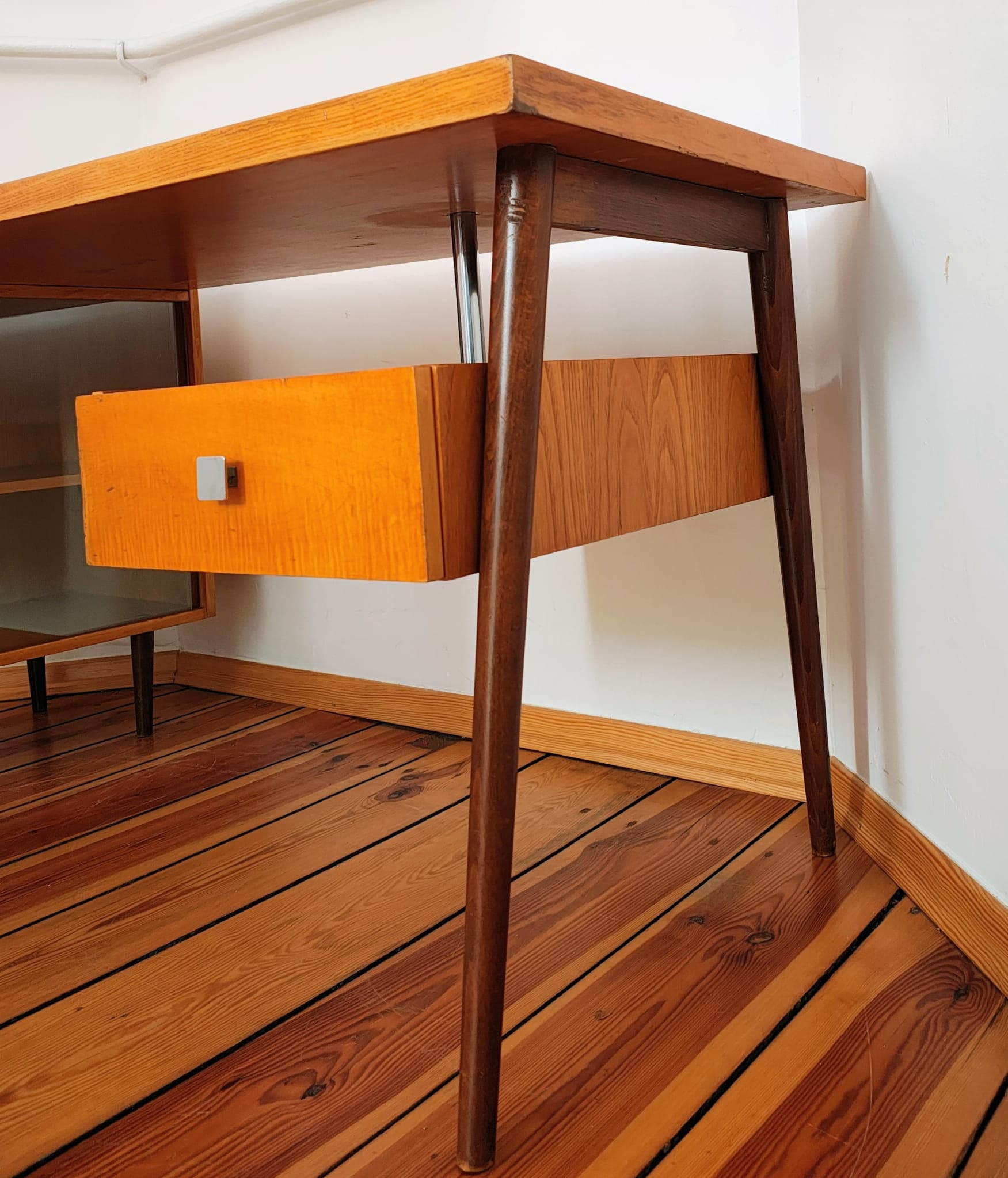 Desk, brown wood, by B. Landsman, UP Závody, Czechoslovakia, 1960s. - 130463