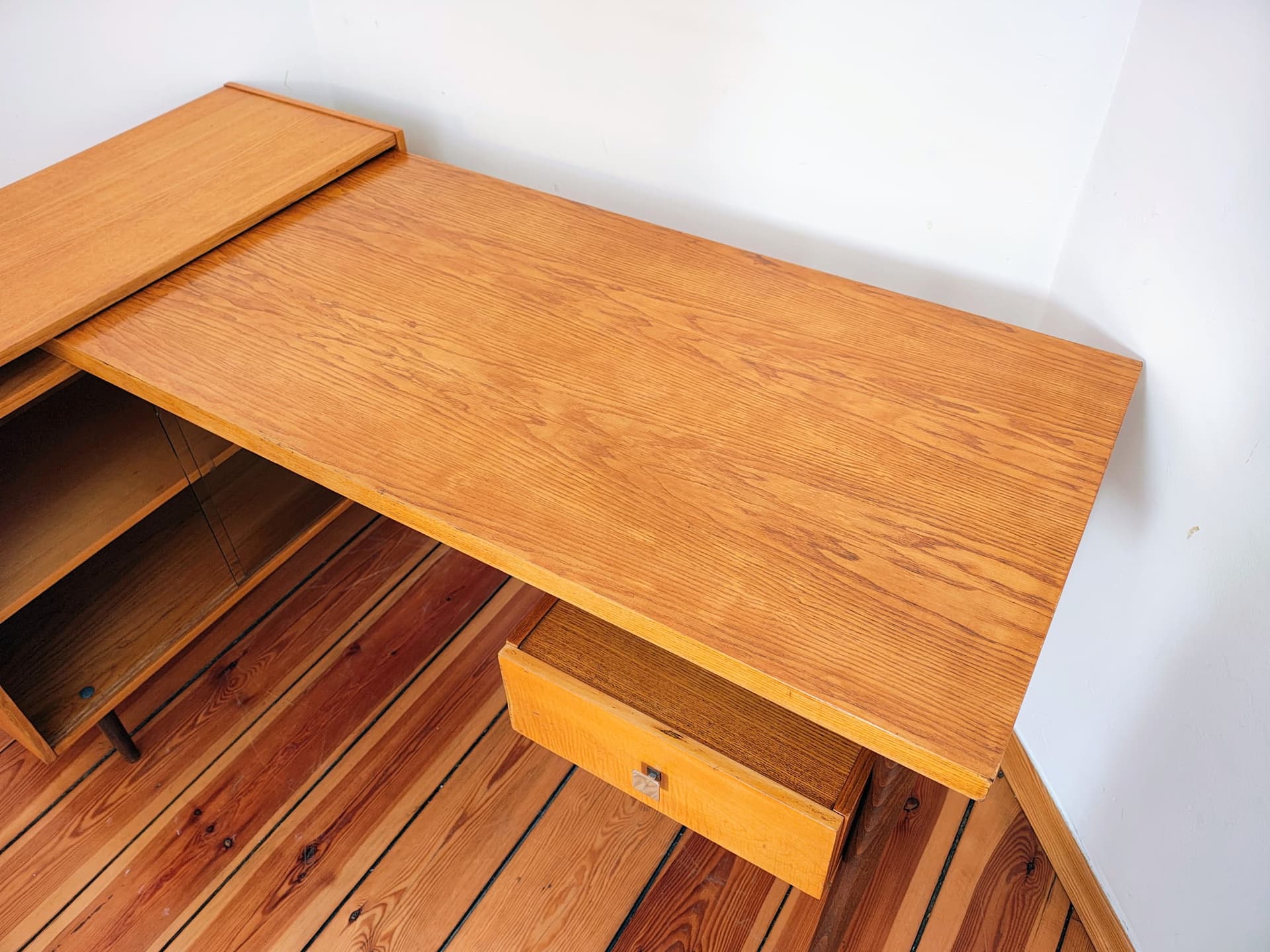 Desk, brown wood, by B. Landsman, UP Závody, Czechoslovakia, 1960s. - 130460