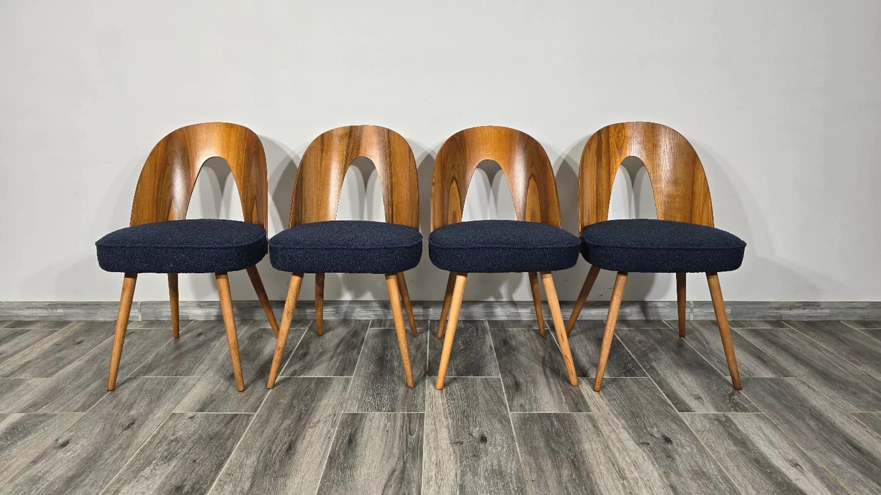 Set of four chairs, brown plywood, by A. Suman, Tatra Nabytok, Czechoslovakia, 1960s. - 130482