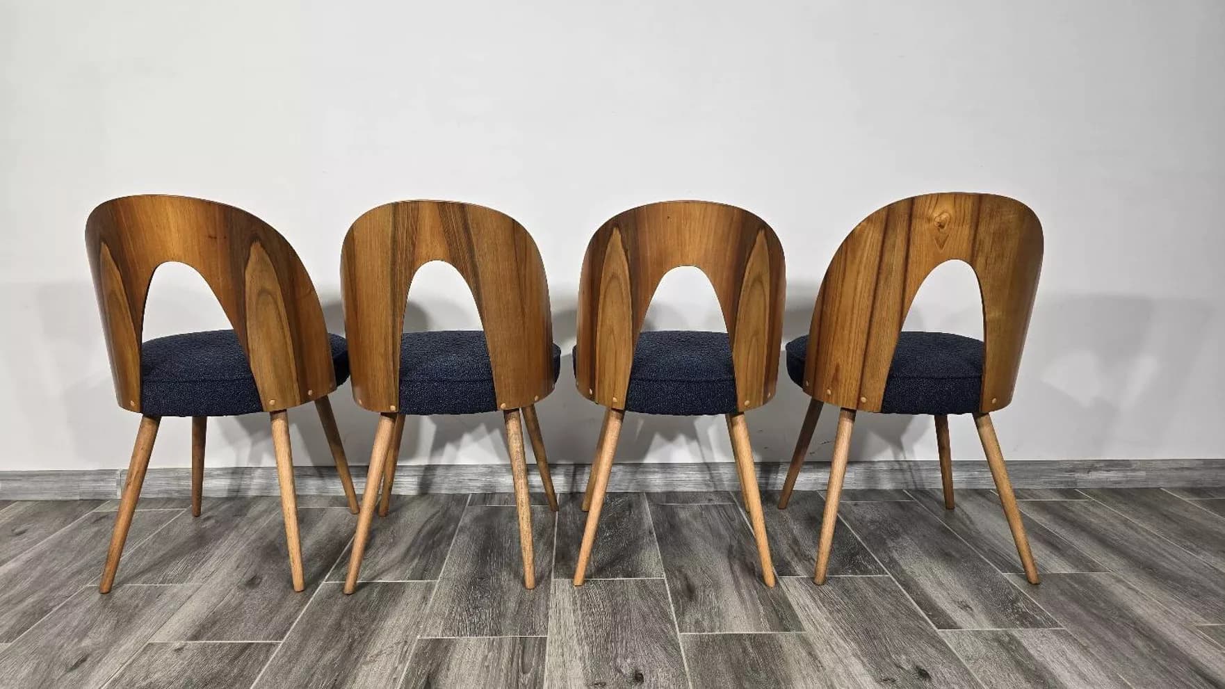 Set of four chairs, brown plywood, by A. Suman, Tatra Nabytok, Czechoslovakia, 1960s. - 130483