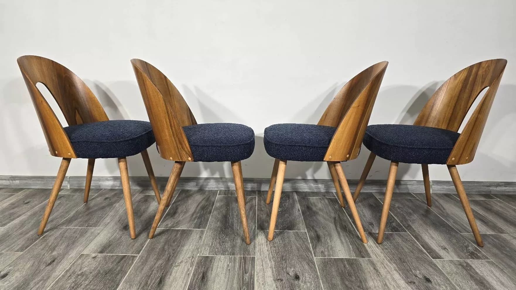 Set of four chairs, brown plywood, by A. Suman, Tatra Nabytok, Czechoslovakia, 1960s. - 130481
