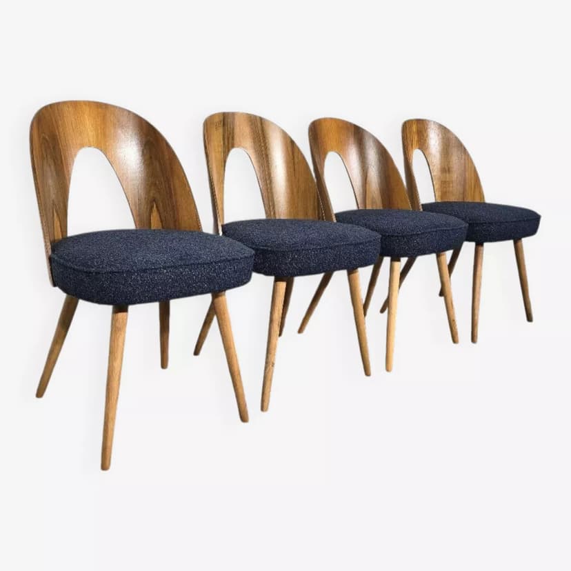 Set of four chairs, brown plywood, by A. Suman, Tatra Nabytok, Czechoslovakia, 1960s.