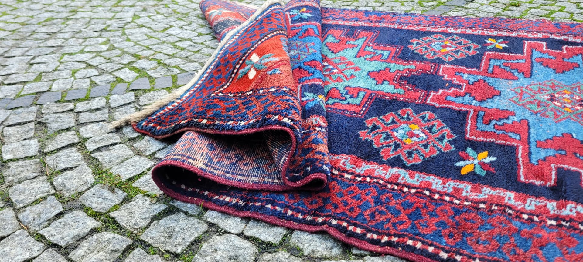 Dywan Hamadan 210x112 cm, czerwony, wełna, Iran, lata 70. - 130516