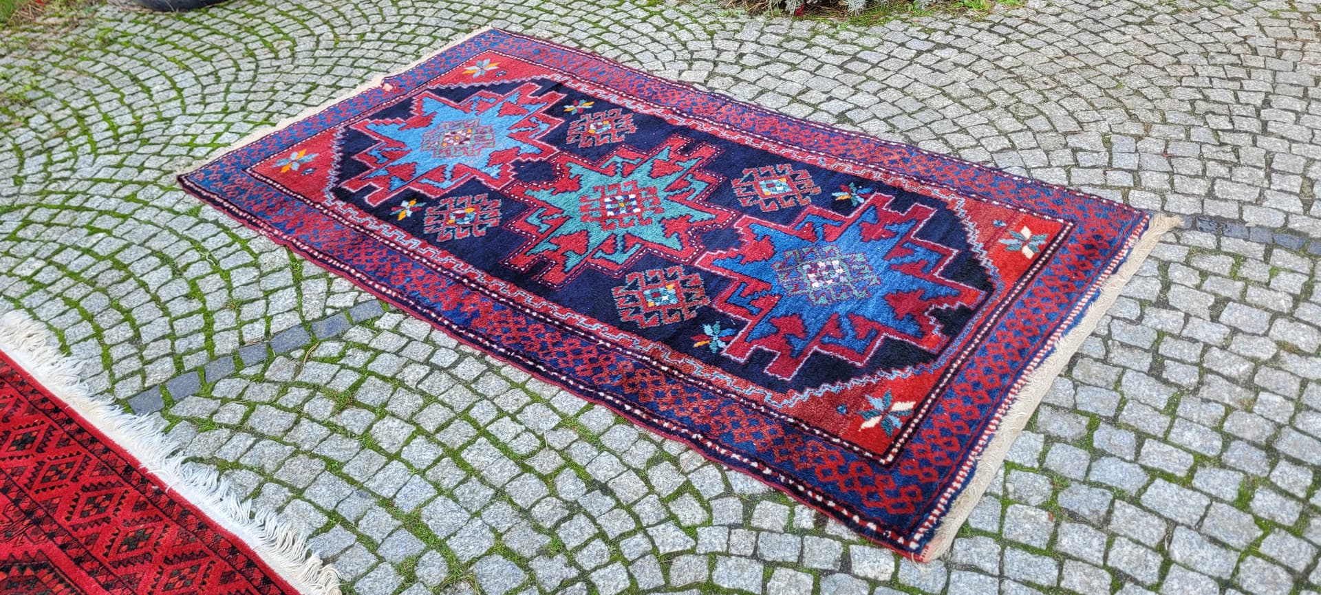 Dywan Hamadan 210x112 cm, czerwony, wełna, Iran, lata 70. - 130517