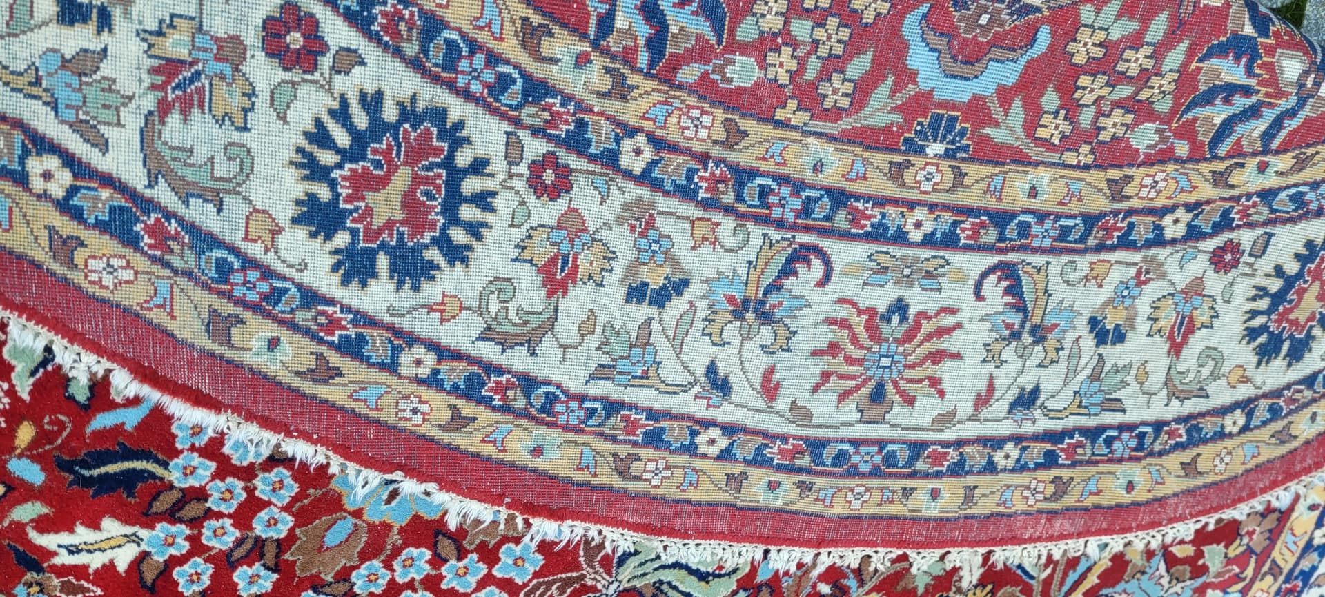 Round Rug Indo-Tebriz 310cm, red wool, India - 130569