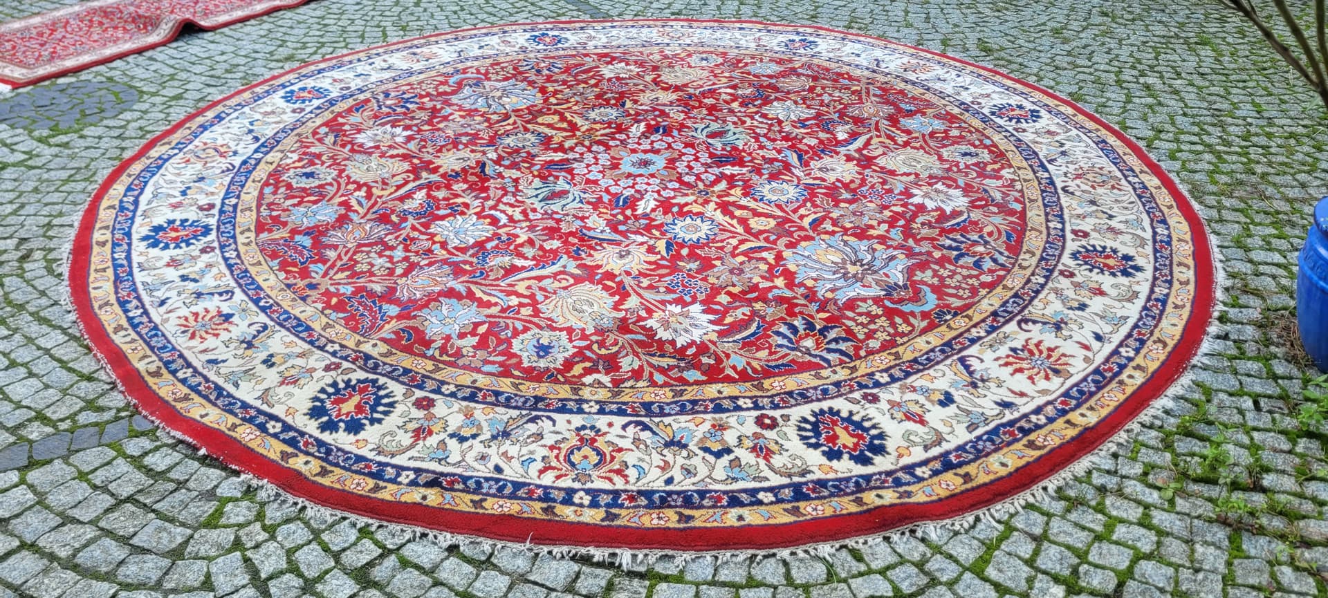 Round Rug Indo-Tebriz 310cm, red wool, India - 130566