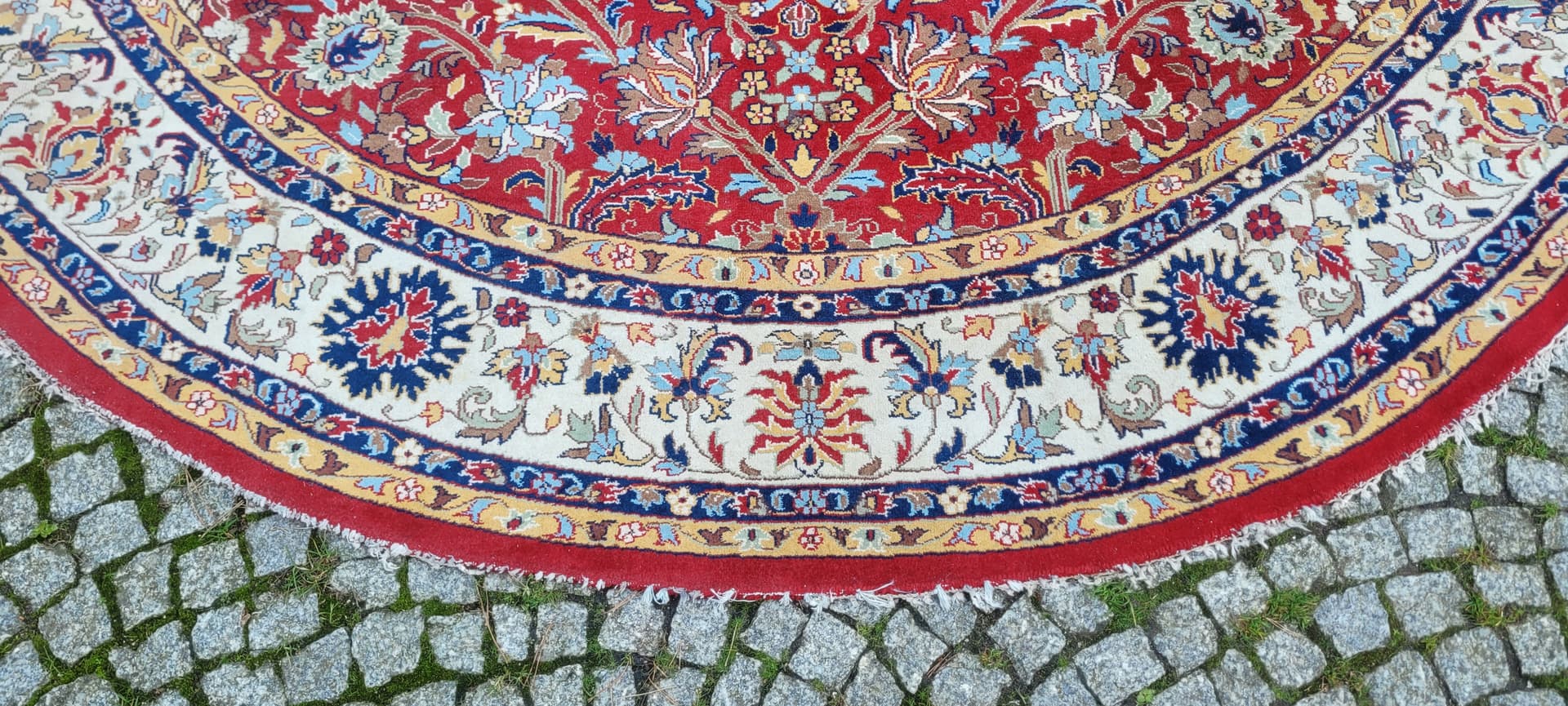 Round Rug Indo-Tebriz 310cm, red wool, India - 130559