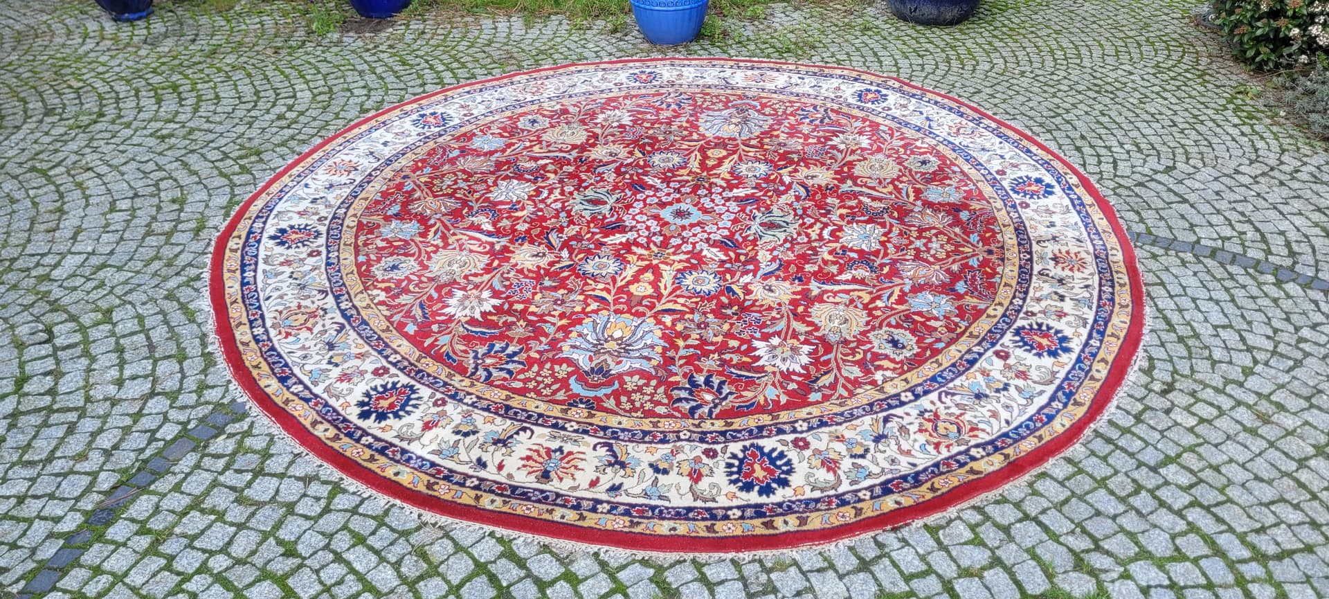 Round Rug Indo-Tebriz 310cm, red wool, India - 130567