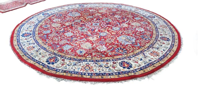 Round Rug Indo-Tebriz 310cm, red wool, India - DIMENSION