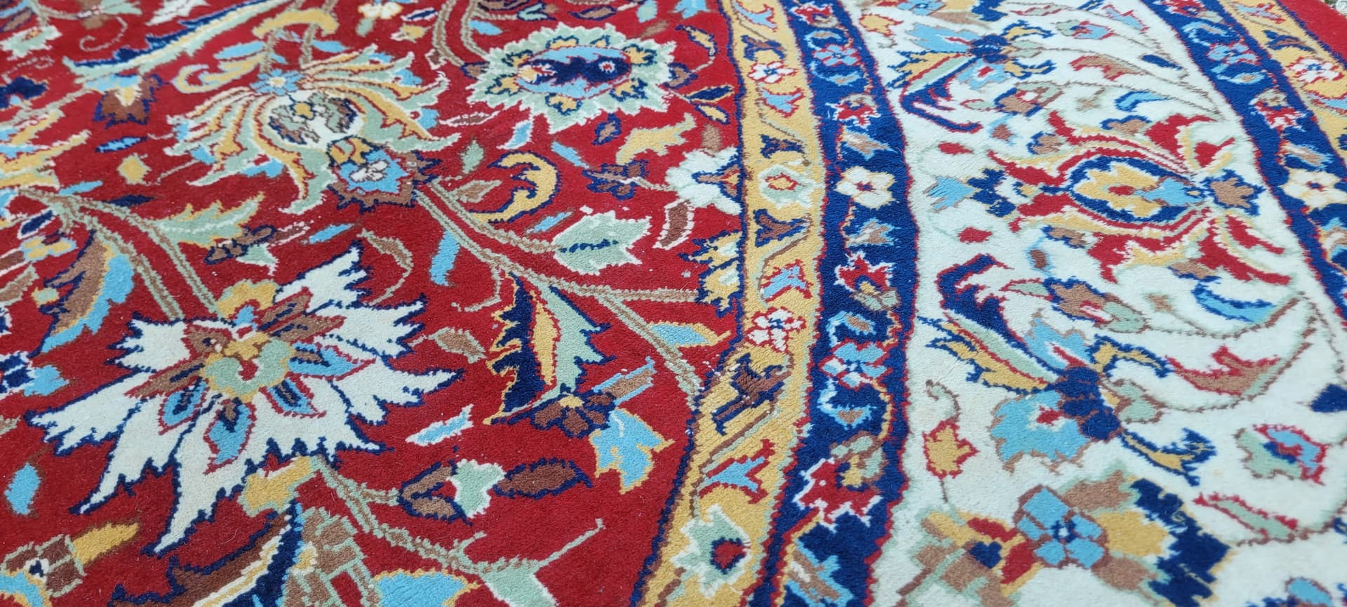 Round Rug Indo-Tebriz 310cm, red wool, India - 130556