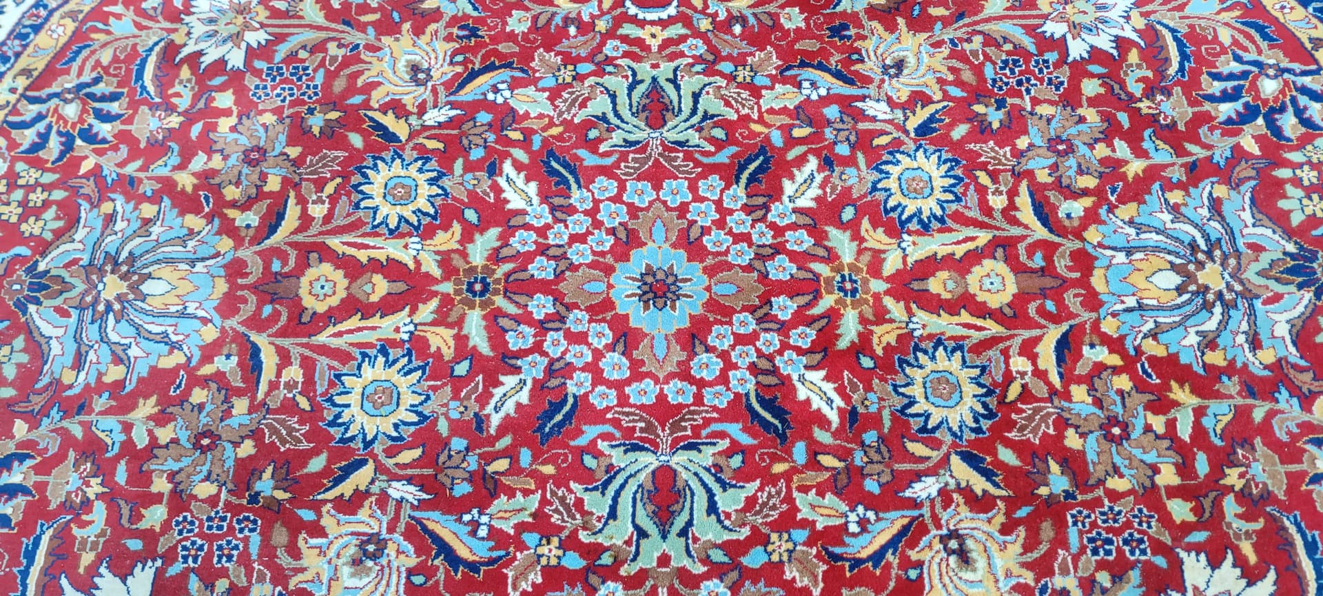 Round Rug Indo-Tebriz 310cm, red wool, India - 130561