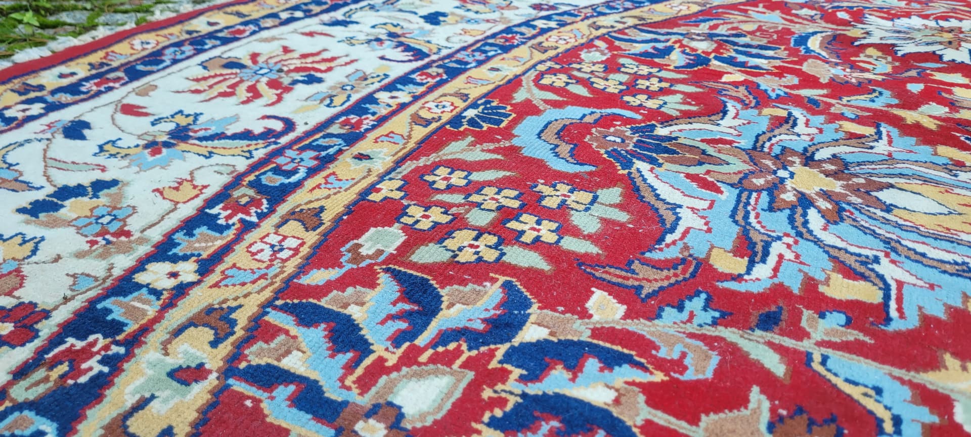 Round Rug Indo-Tebriz 310cm, red wool, India - 130555