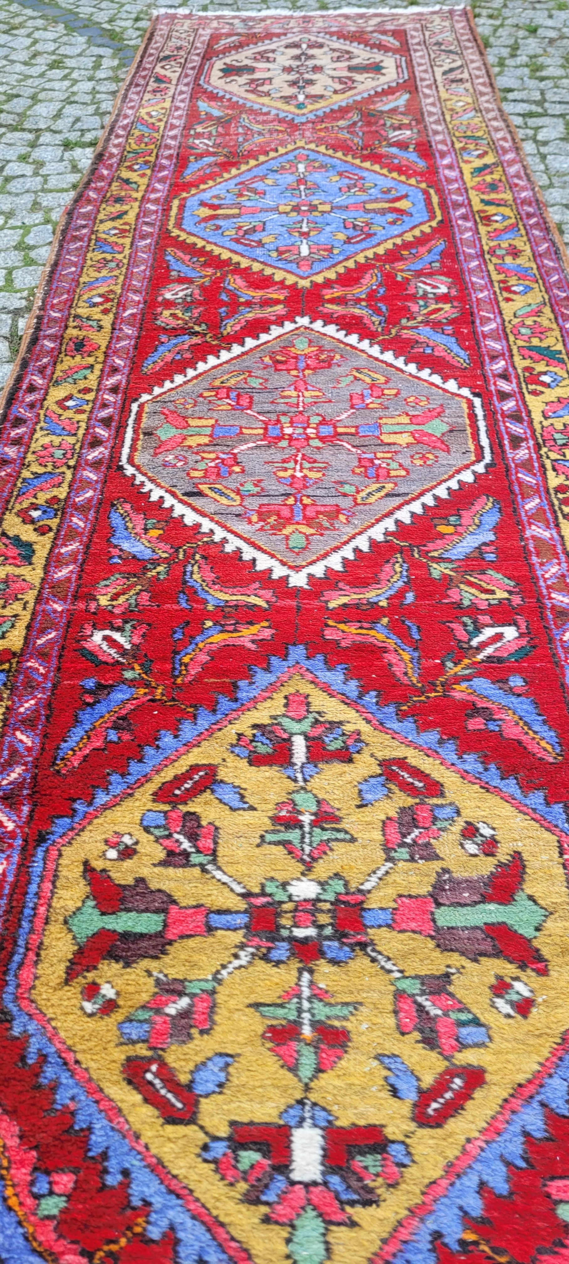 Chodnik Heriz, multikolor, wełna, Iran, 90x325 cm - 130651