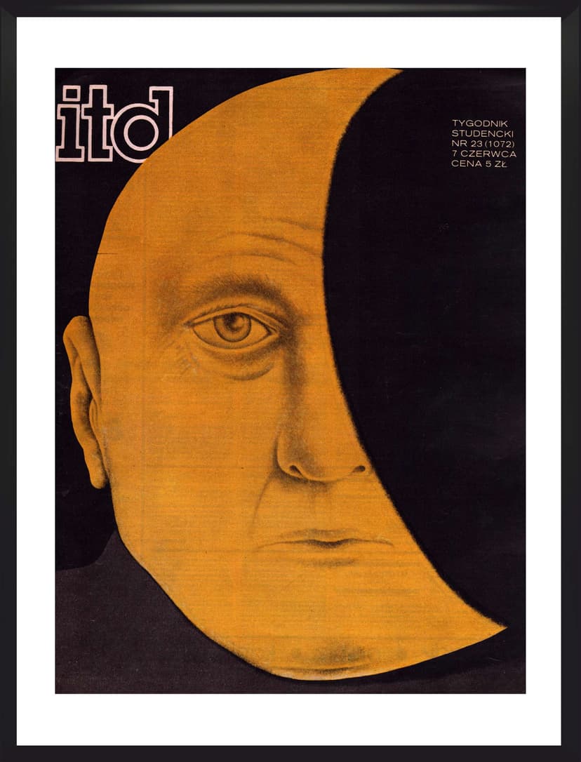 Plakat ITD, 40x30 cm, ochra czarny biały, aut. W. Rosocha, Polska, lata 80.