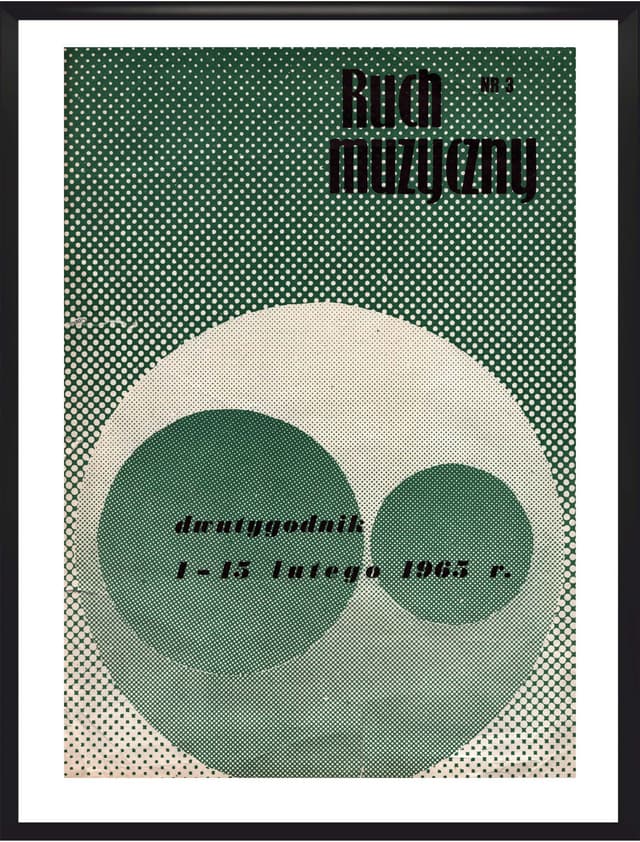 Plakat Ruch Muzyczny, zielony, aut. H. Krzysztofiak, Polska, lata 60. - WYMIARY