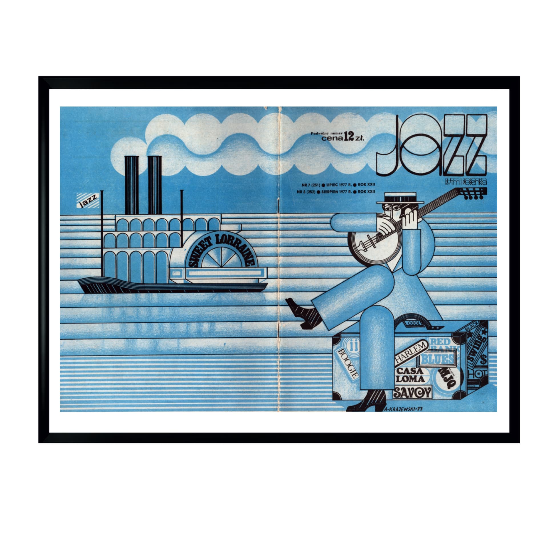 Plakat JAZZ 40x50 cm, niebieski, proj. A. Krajewski, Polska, lata 70.