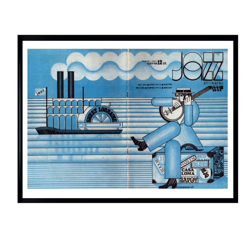 Plakat JAZZ 40x50 cm, niebieski, proj. A. Krajewski, Polska, lata 70.
