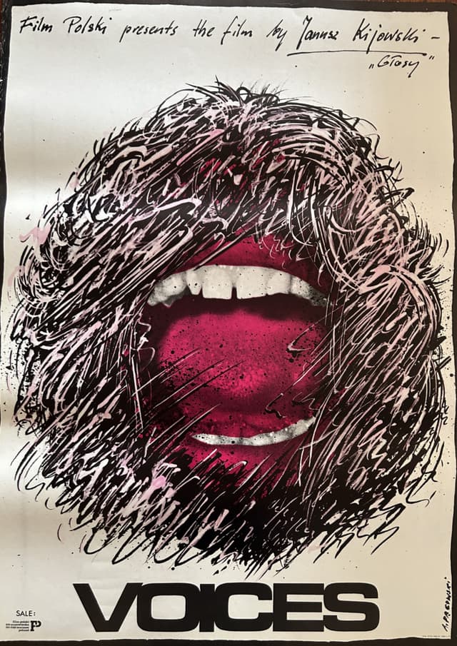 Plakat filmowy Głosy, 98x68 cm, różowy, aut. A. Pągowski, Polska, lata 80. - WYMIARY