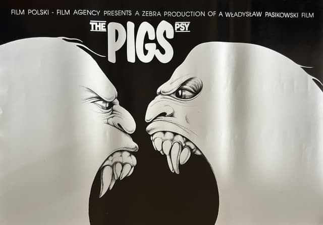 Plakat filmowy Psy, 98x68 cm, biały czarny szary, papier, aut. J. Erol, Polska, lata 90. - WYMIARY