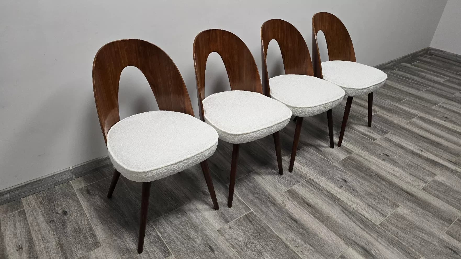 Set of four chairs, brown plywood, by A. Suman, Tatra Nabytok, Czechoslovakia, 1960s. - 130962