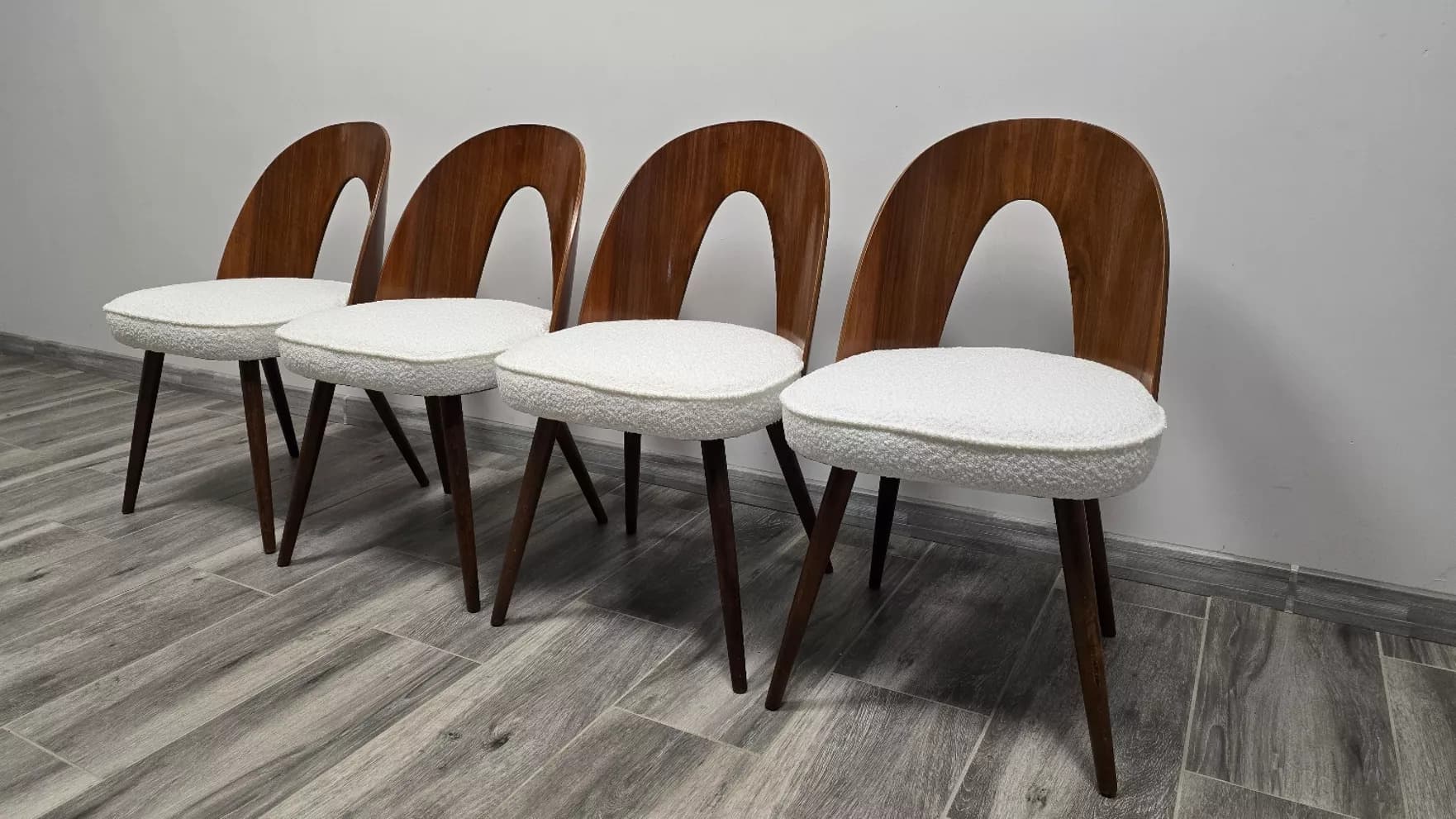 Set of four chairs, brown plywood, by A. Suman, Tatra Nabytok, Czechoslovakia, 1960s. - 130963