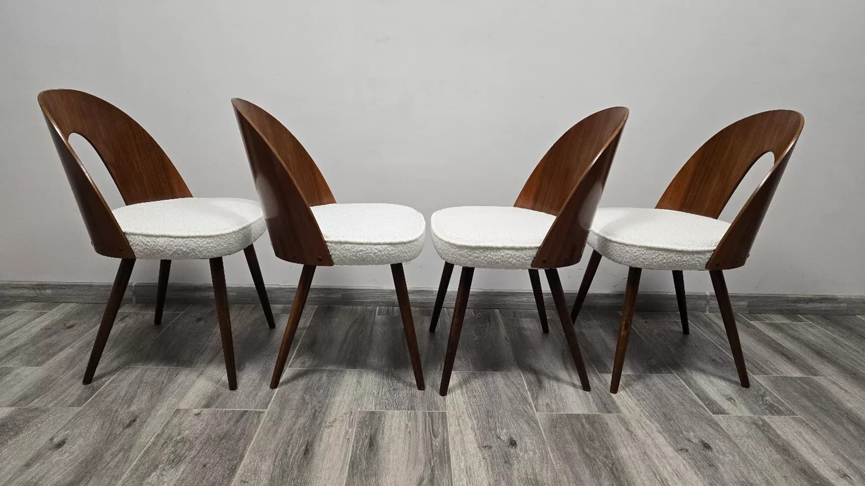 Set of four chairs, brown plywood, by A. Suman, Tatra Nabytok, Czechoslovakia, 1960s. - 130965