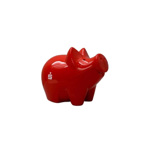 Piggy bank, red plastic, by P. Willumsen, Denmark, 2000s. - DIMENSION