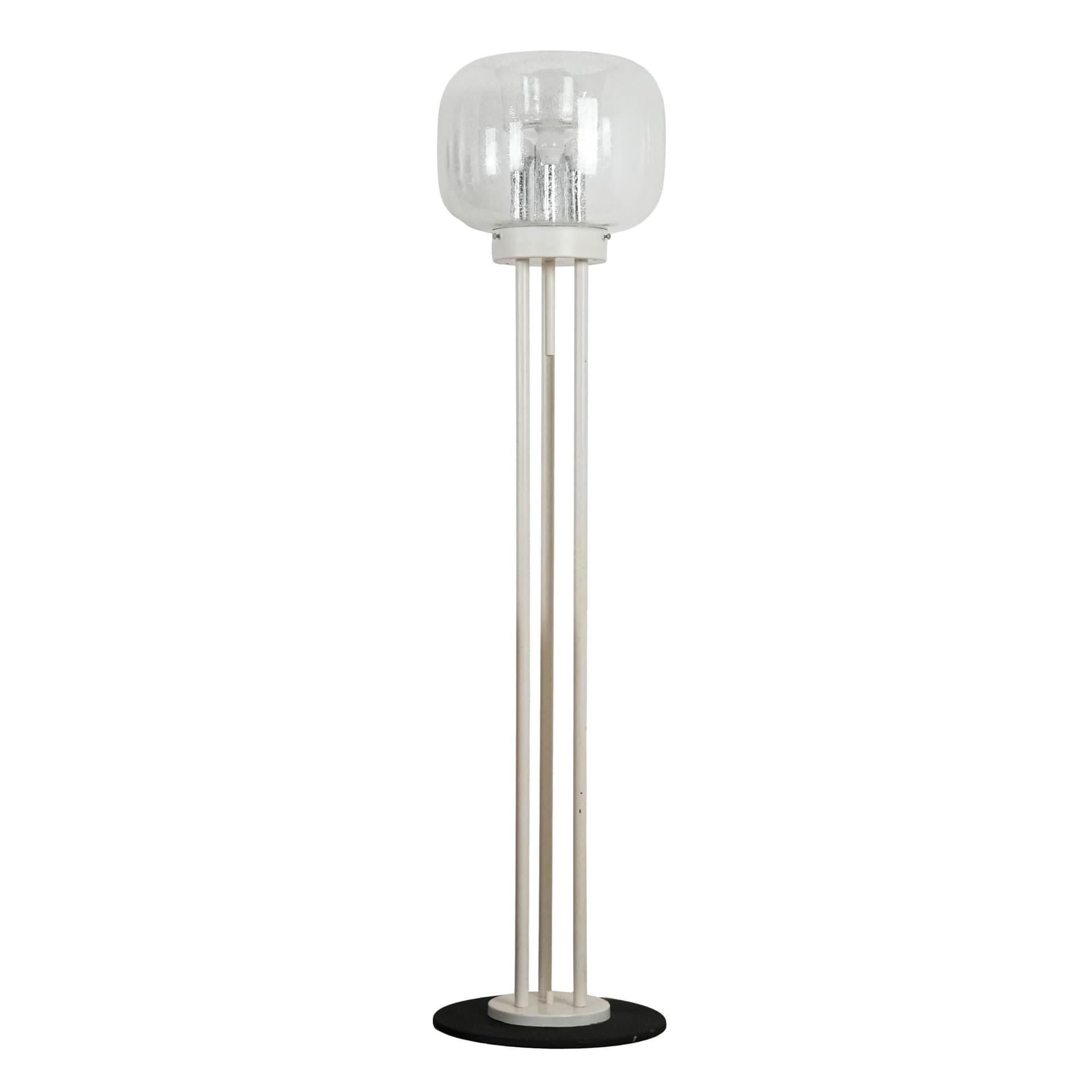 Floor lamp, clear Murano glass, white metal, Italy, 1970s.