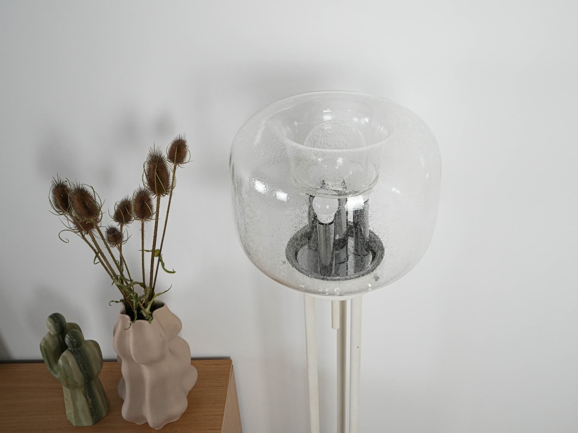 Floor lamp, clear Murano glass, white metal, Italy, 1970s. - 131089