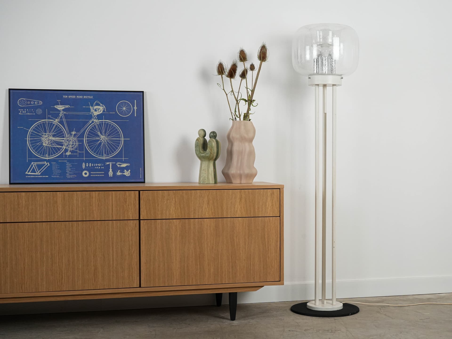 Floor lamp, clear Murano glass, white metal, Italy, 1970s. - 131080