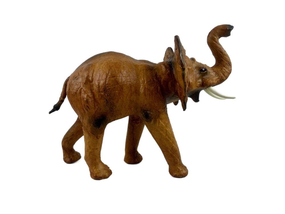 Figura słonia, brązowy, skóra naturalna papier, Indonezja, lata 80. - 149025