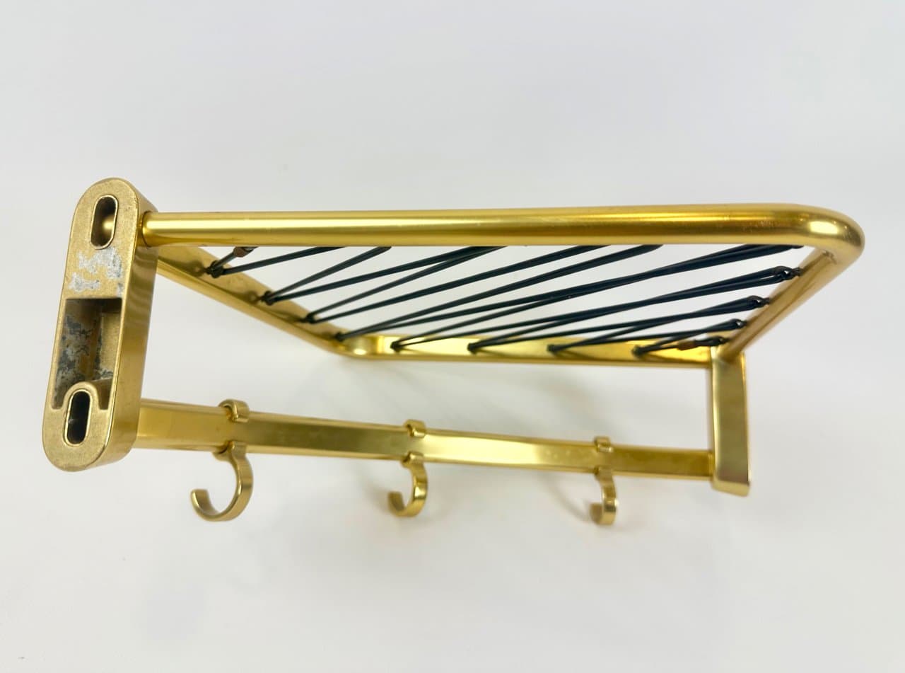 Wieszak narożny na płaszcze i kapelusze, aluminiowy złoty, Niemcy, lata 60. - 149694