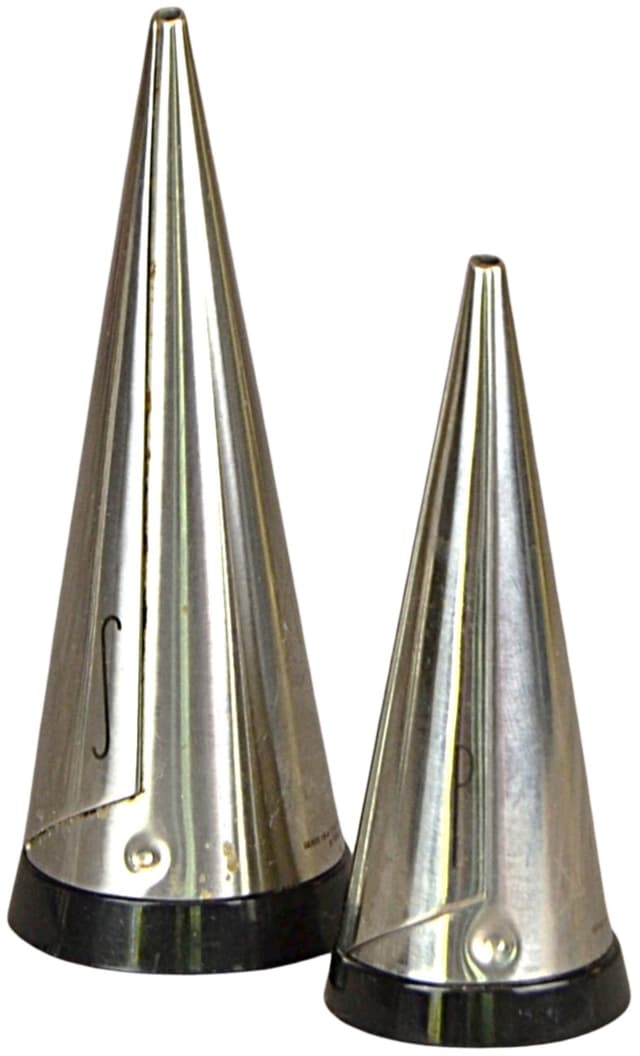 Solniczka i pieprzniczka, srebrny metal, proj. P. Forssell, Gense, Szwecja, lata 90. - WYMIARY