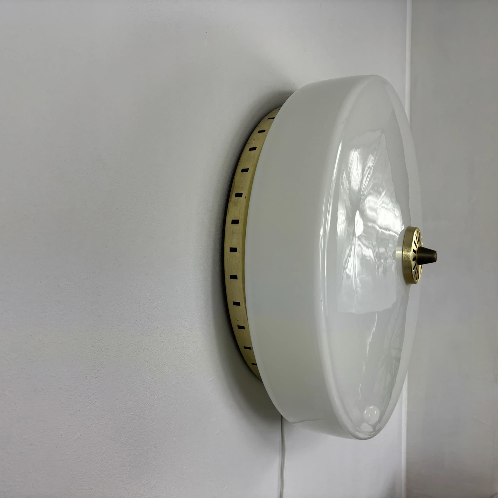 Milky White Opaline Glass Ceiling Lamp, Bauhaus, Germany, 1970s - 8989