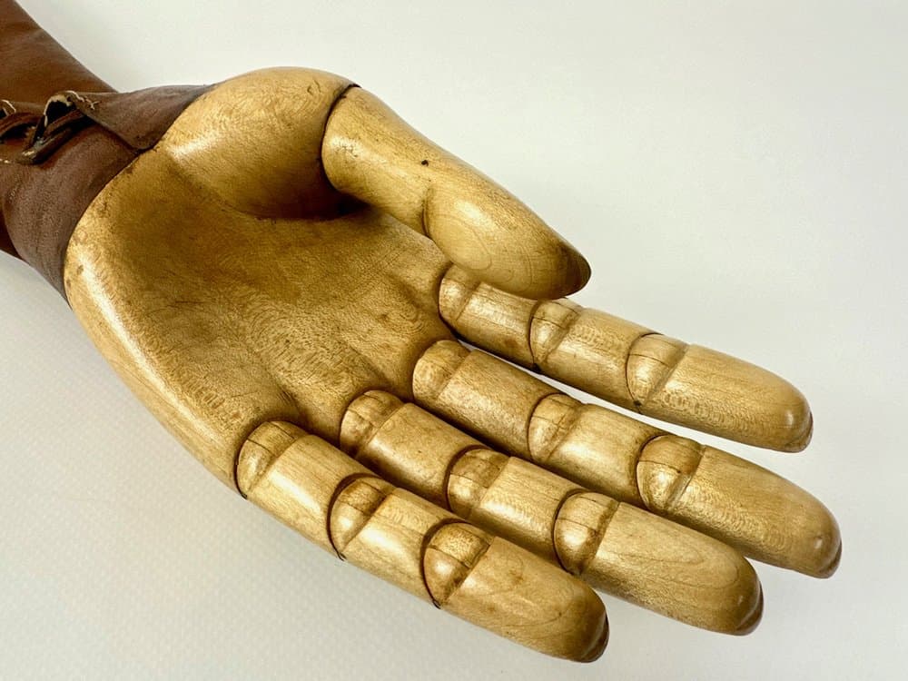 Proteza ręki damska wiktoriańska, brązowy jasny, skóra naturalna, drewno, Wielka Brytania, XIX w. - 149749
