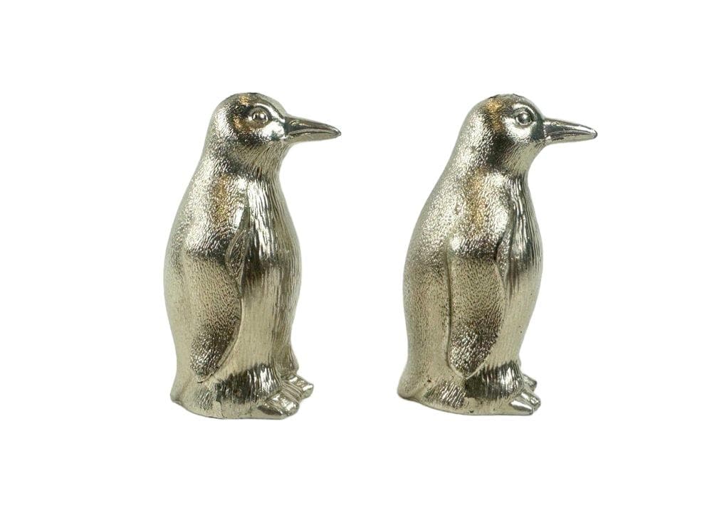 Para solniczek i pieprzniczek pingwiny, srebrny, mosiądz, Niemcy, lata 70.