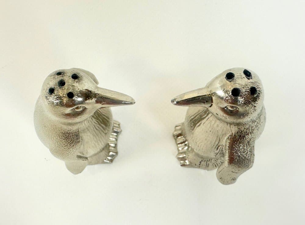 Para solniczek i pieprzniczek pingwiny, srebrny, mosiądz, Niemcy, lata 70. - 149810